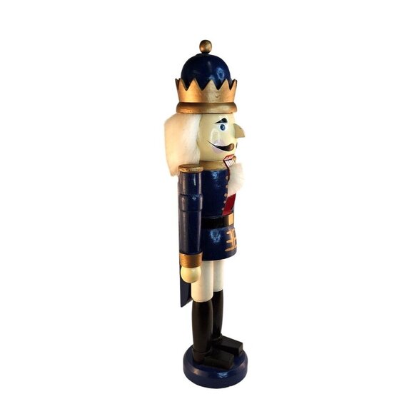 Gottschalks Wooden Blue & Gold Nutcracker King Figurine 20" Tall With Crown - Picture 3 of 13